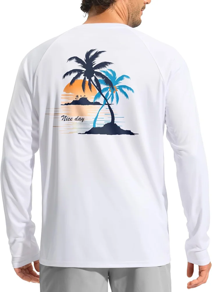 Men's Long-Sleeve Sun Shirt, White/coconut Tree