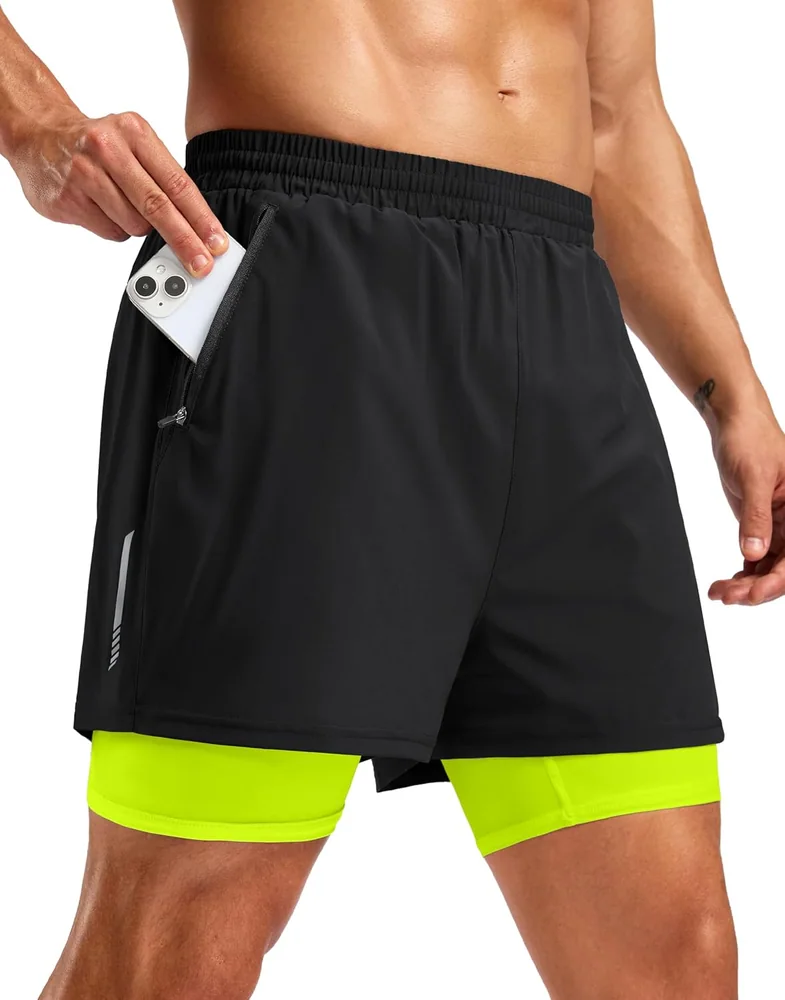 Men's 7-Inch 2-in-1 Running Shorts II, Black/fluorescent