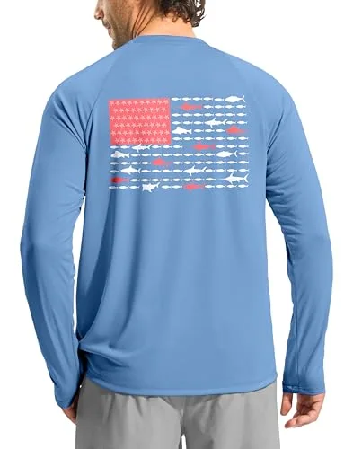 Men's Long-Sleeve Sun Shirt, Blue/white Fish