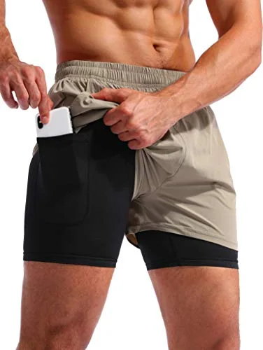 Men's 5-Inch 2-in-1 Running Shorts, Khaki