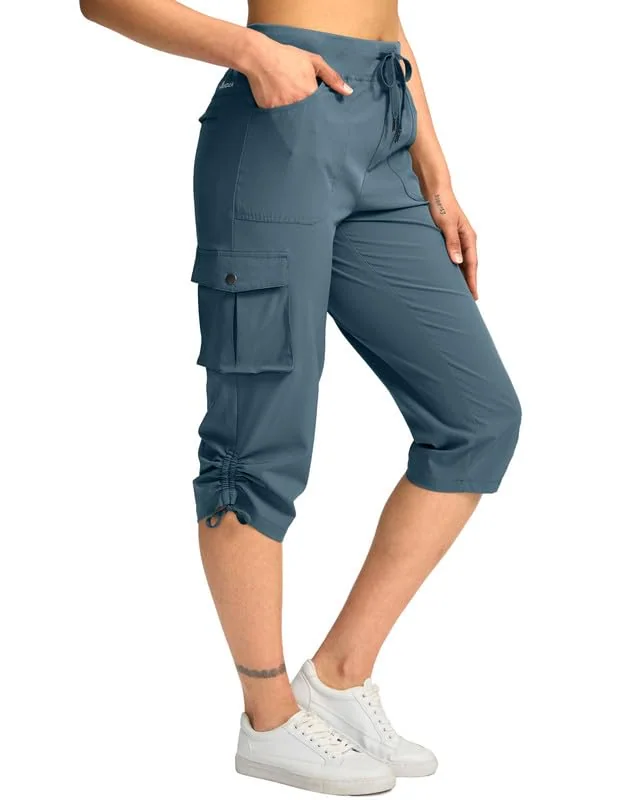 Women's Cargo Capri Pants, Blue Grey