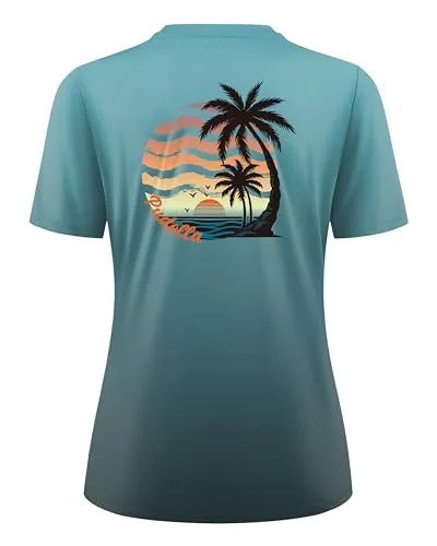 Women's Short-Sleeve Sun Shirt, Gradient Orange Sunset