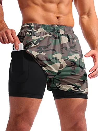 Men's 5-Inch 2-in-1 Running Shorts, Green Camo