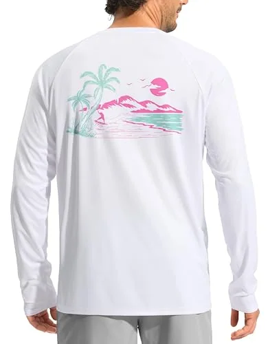 Men's Long-Sleeve Sun Shirt, White/pink Tree