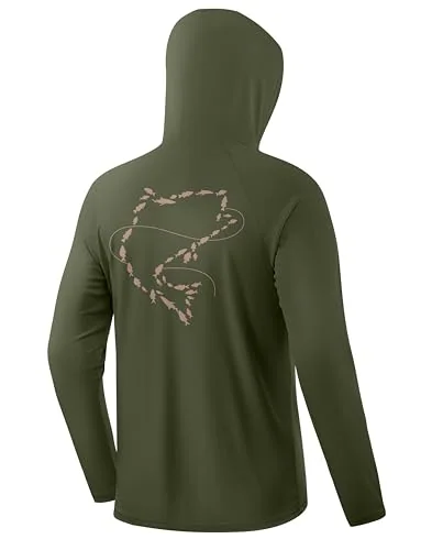 Men's Sun Hoodie III, Army Green/fish