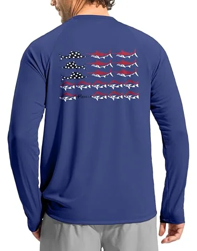 Men's Long-Sleeve Sun Shirt, Blue/red Fish
