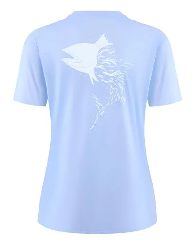Women's Short-Sleeve Sun Shirt, Blue Abstract Fish