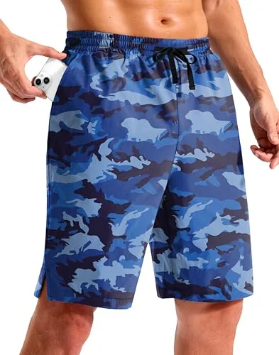 Men's 9-Inch Board Shorts, Camo Blue