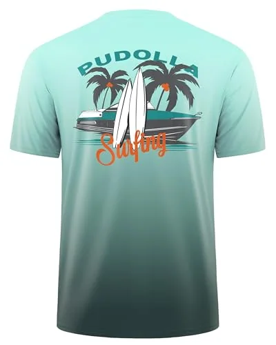 Men's Short-Sleeve Rash Guard III, Gradient Green Surfboard