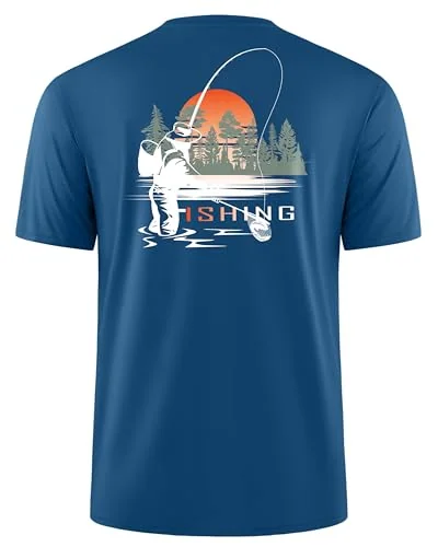 Men's Short-Sleeve Rash Guard III, Blue Background Fisherman