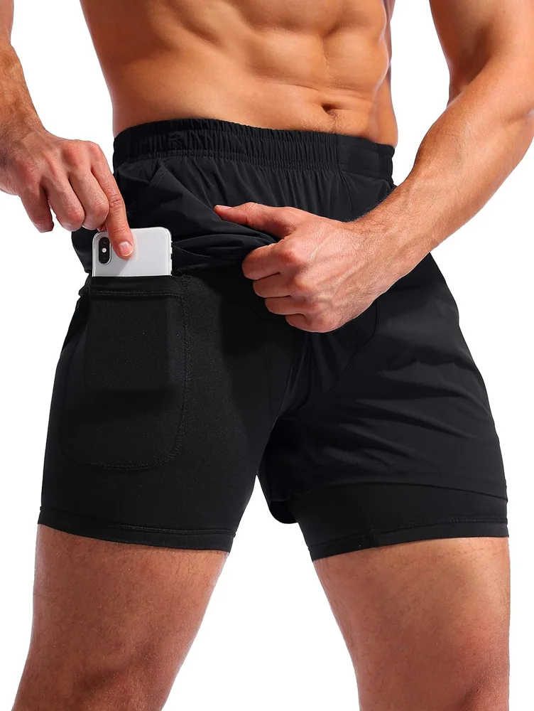 Men's 5-Inch 2-in-1 Running Shorts, Black