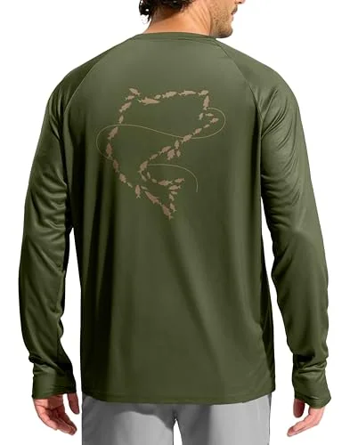 Men's Long-Sleeve Sun Shirt, Army Green/fish