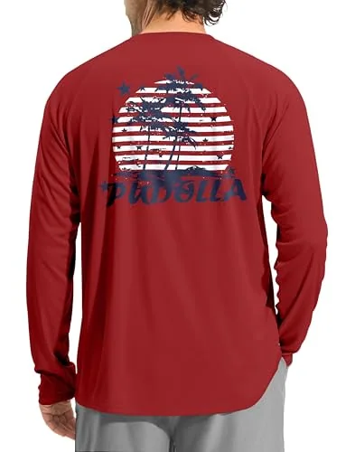 Men's Long-Sleeve Sun Shirt, Red/coconut Tree