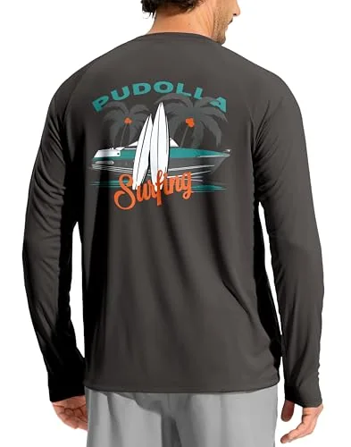Men's Long-Sleeve Sun Shirt, Grey/surfboard
