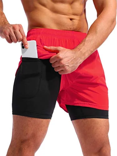 Men's 5-Inch 2-in-1 Running Shorts, Dark Red