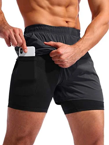 Men's 5-Inch 2-in-1 Running Shorts, Dark Grey
