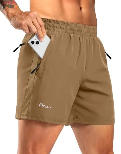 Men's 5-Inch Running Shorts, Dark Khaki
