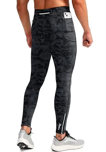 Men's Running Tights, Black Camo