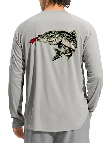 Men's Long-Sleeve Sun Shirt, Light Grey/fish