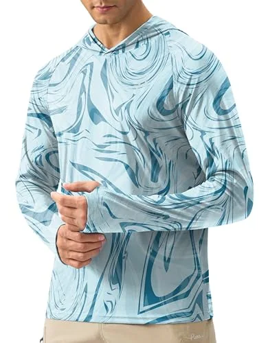 Men's Sun Hoodie, Blue Ripple