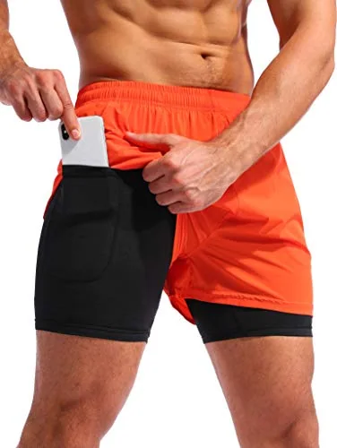 Men's 5-Inch 2-in-1 Running Shorts, Orange Red