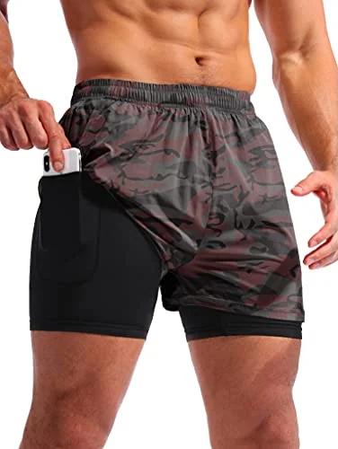 Men's 5-Inch 2-in-1 Running Shorts, Red Camo