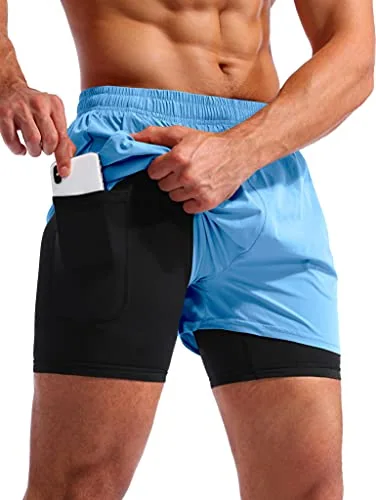 Men's 5-Inch 2-in-1 Running Shorts, Light Blue
