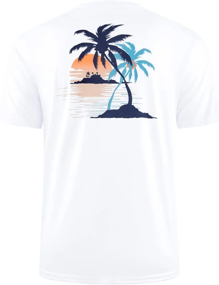 Men's Short-Sleeve Rash Guard III, White Coconut Tree