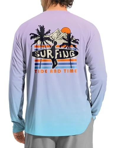 Men's Long-Sleeve Sun Shirt, Gradient Purple/surfboard