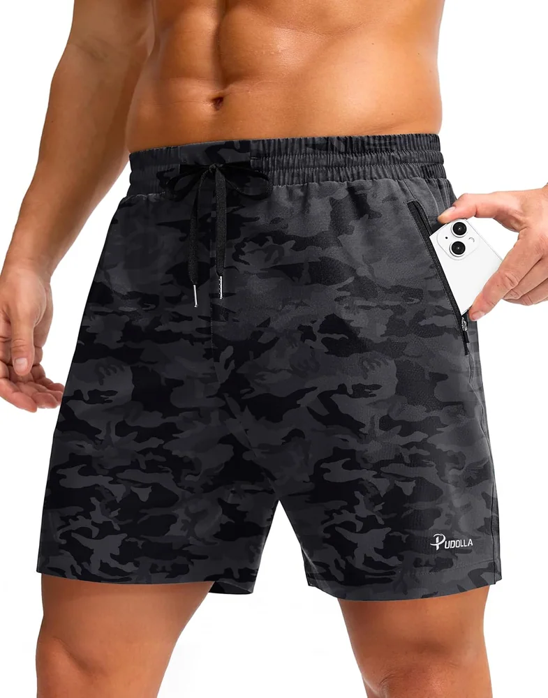 Men's Gym Shorts II, Black Camo