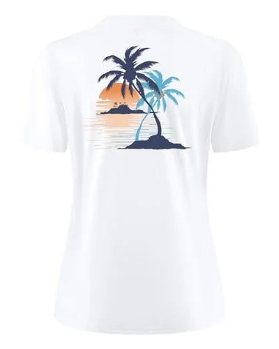 Women's Short-Sleeve Sun Shirt, White Coconut Tree A