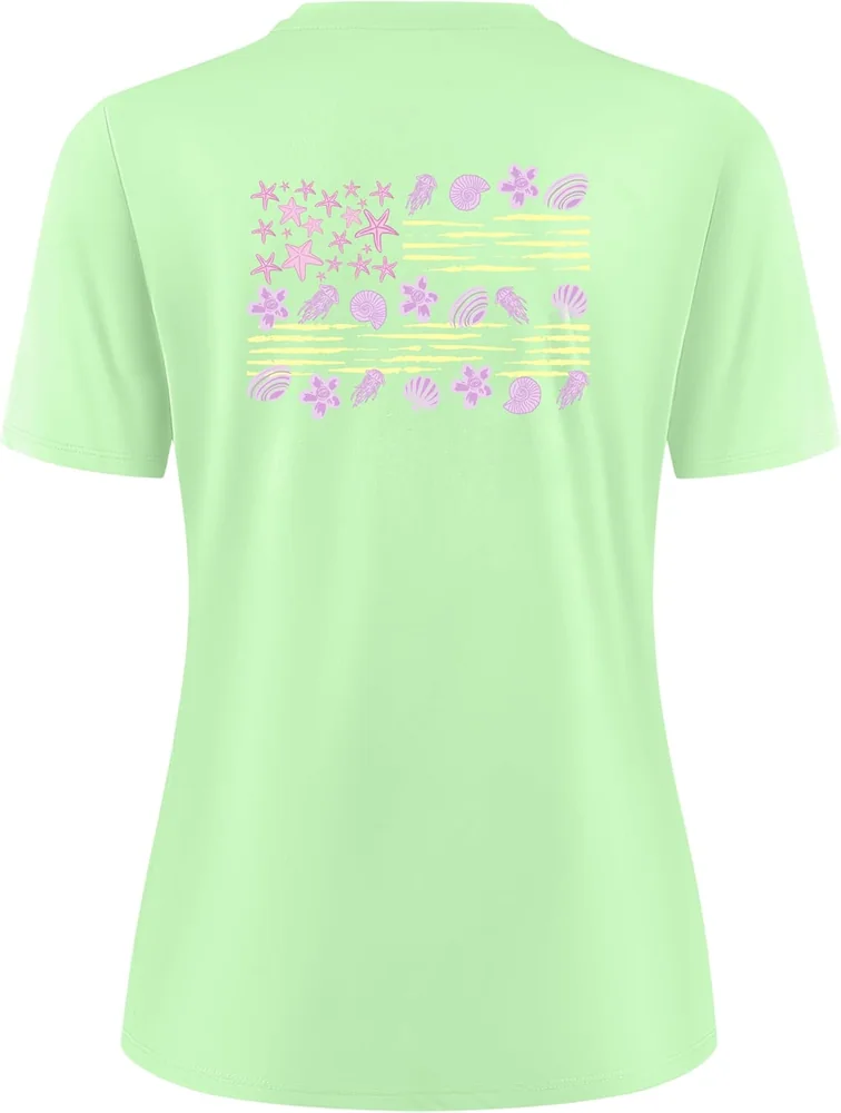 Women's Short-Sleeve Sun Shirt, Pink And Purple Starfish