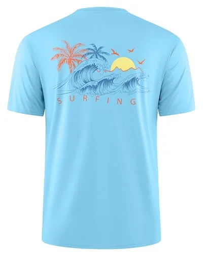 Men's Short-Sleeve Rash Guard III, Cyan Waves