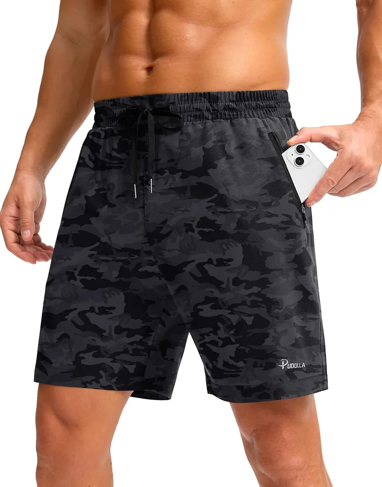 Men's 7-Inch Running Shorts, Black Camo